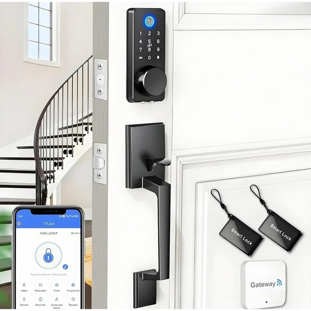 WiFi Smart Keyless Fingerprint Entry Door Lock Handle Set APP‎